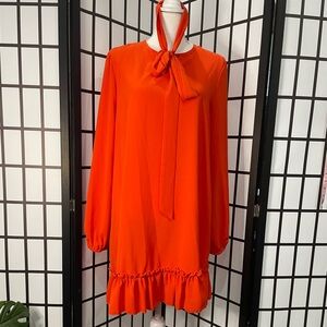 SHEIN Bold Orange Long Sleeve Dress with Tie